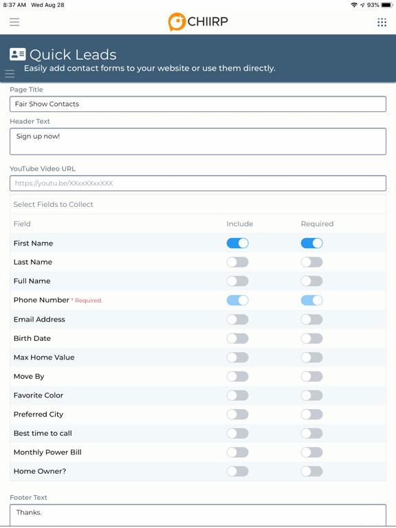 Chiirp Mobile iPad screenshot 5 - Business app