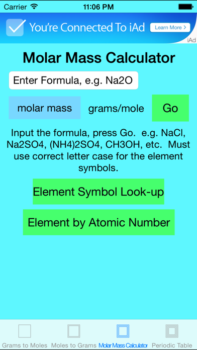 Grams to Moles Chemistry Screenshot