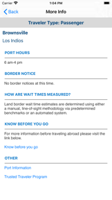 CBP Border Wait Times screenshot