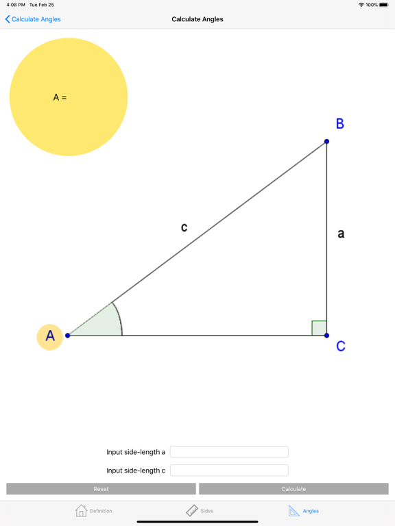 Trigonometry calc iPad screenshot