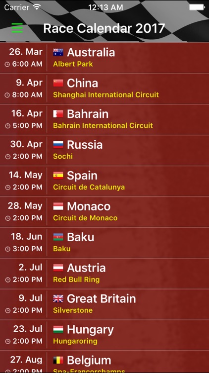 Race Calendar 2017