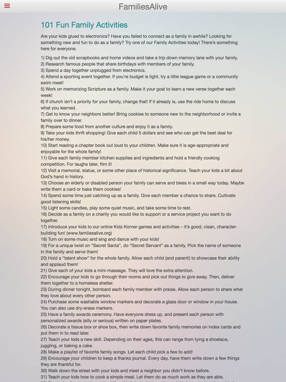 FamiliesAlive | fun & meaningful family devotions iPad screenshot 5 - Education app