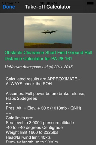 PA-28-161 Short Field Takeoff Performance Calculator screenshot 2