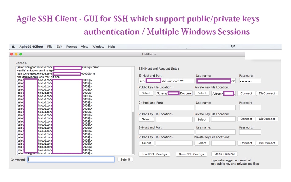 Agile SSH Client - GUI for SSH which support public/private keys authentication and multiple windows sessions - 1.3 - (macOS)