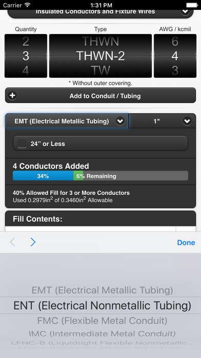 Conduit Fill Tracker iPhone screenshot 3 - Utilities app