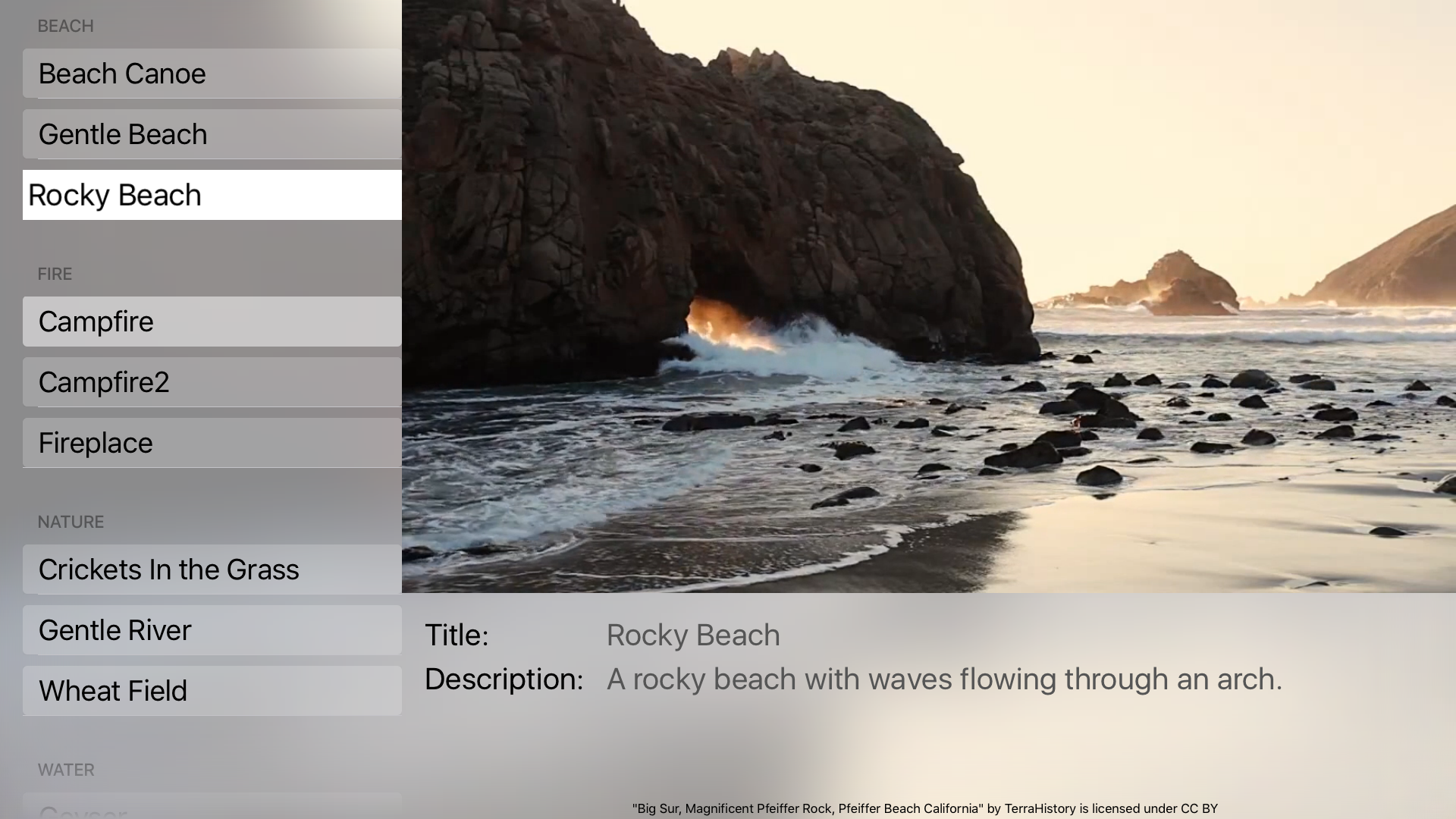 tvScenery - Endless fire place, waves on a beach and rivers flowing screenshot 4