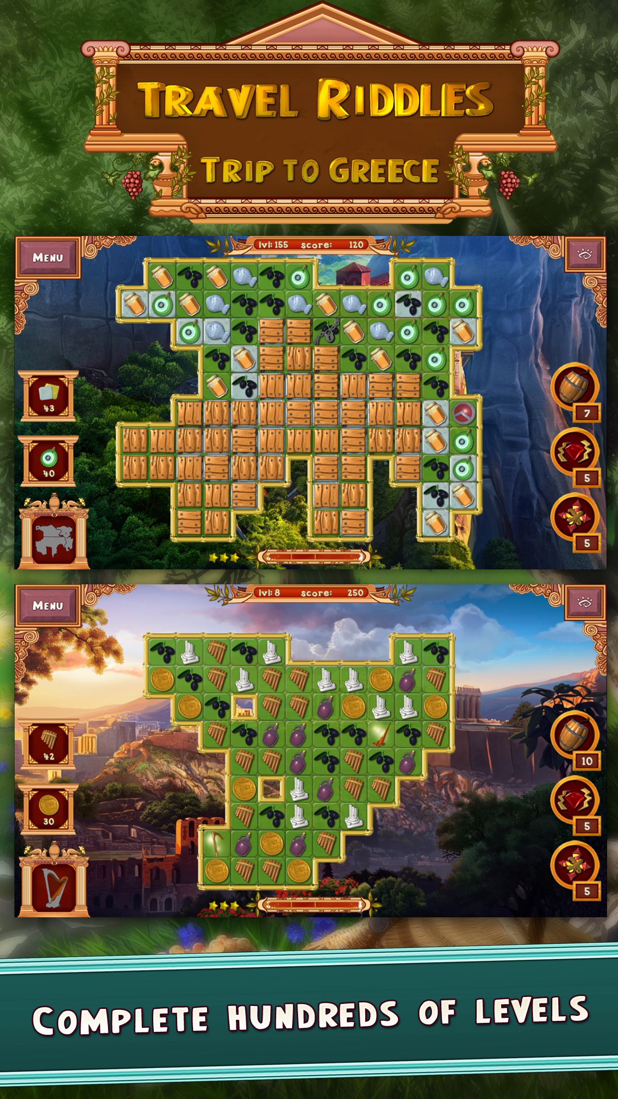 Travel Riddles: Trip To Greece - quest for Greek artifacts in a free matching puzzle game