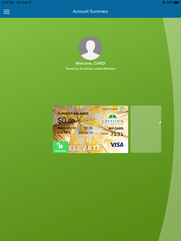 Greylock ManageMyCard iPad screenshot