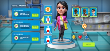 Dream Hospital: Medical Tycoon - Users can explore the diagnostic decision-making process and engage with a panel of advisors for complex medical cases.