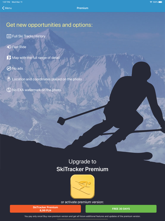 EXA Ski Tracker iPad screenshot