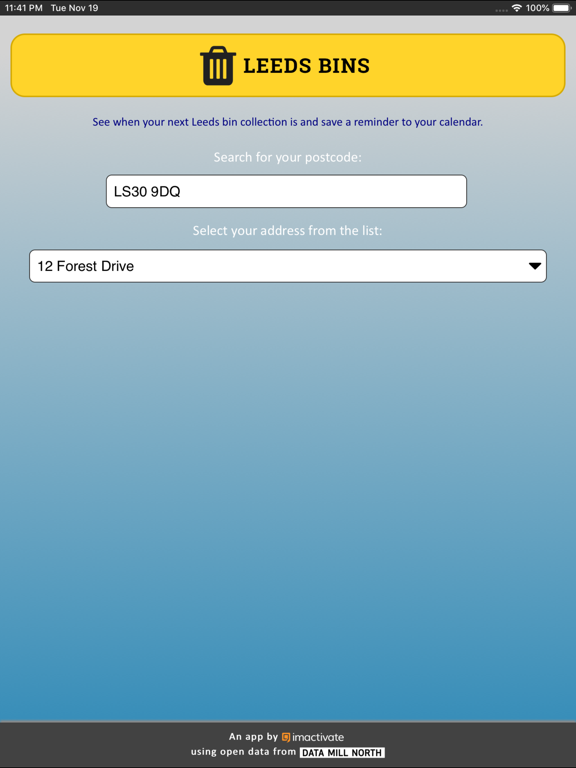 Leeds Bins iPad screenshot 1 - Reference app