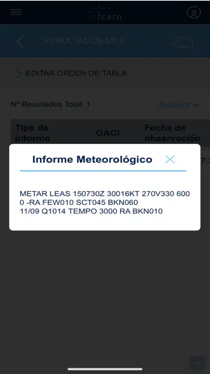 Captura de pantalla de ICARO en iPhone 7
