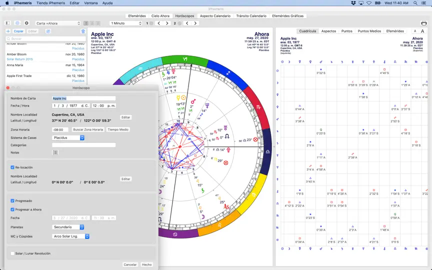 Captura de pantalla de IPhemeris Astrología en iPhone 6