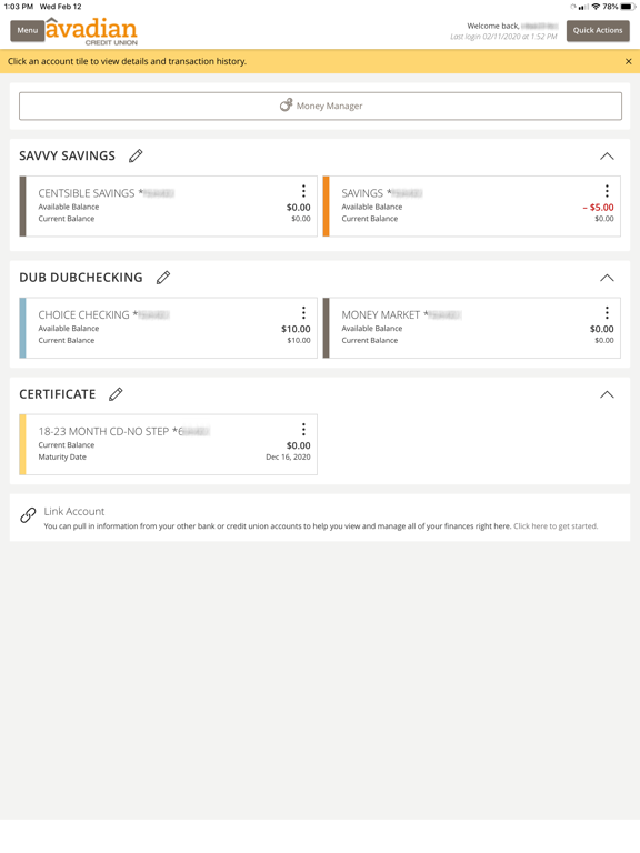 Avadian Credit Union iPad screenshot 1 - Finance app