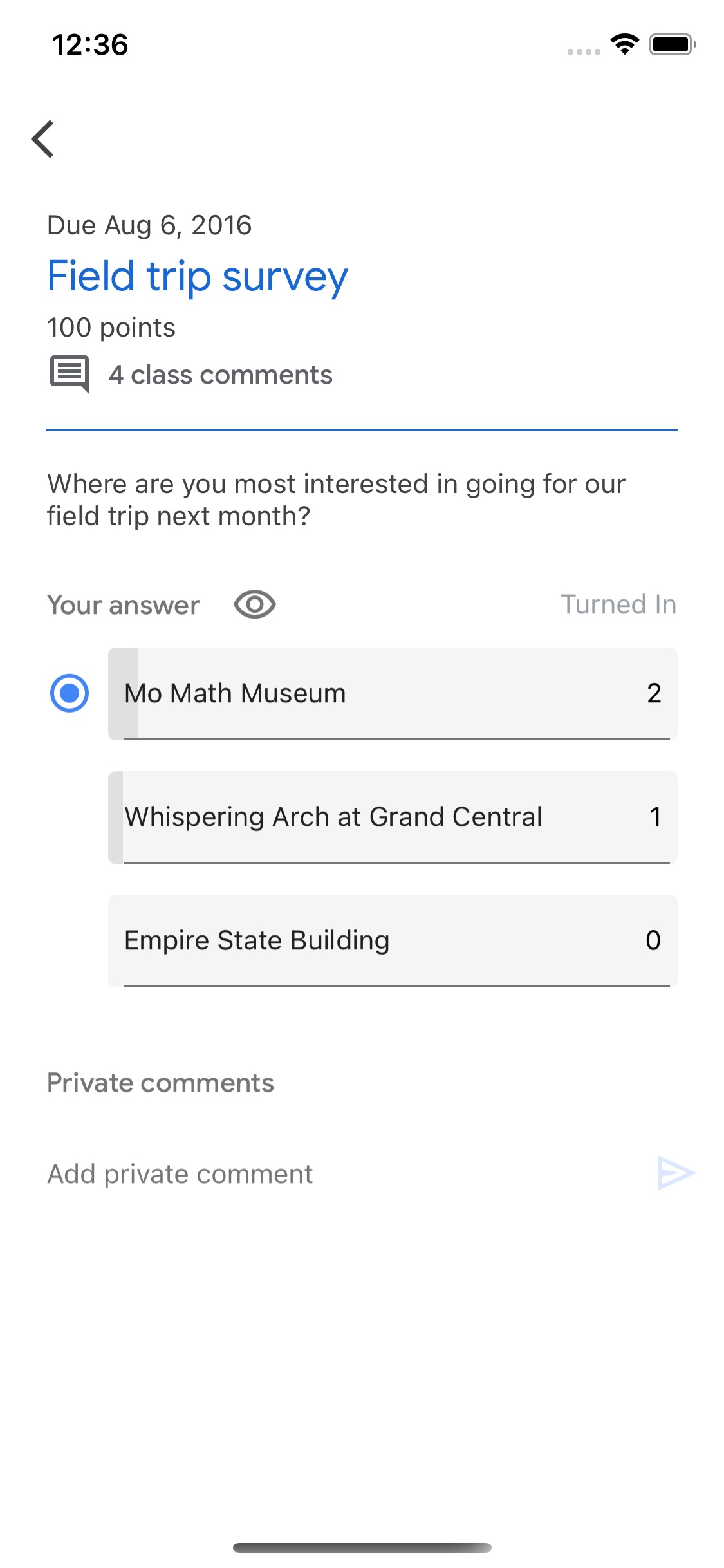 Screenshot do app Google Classroom