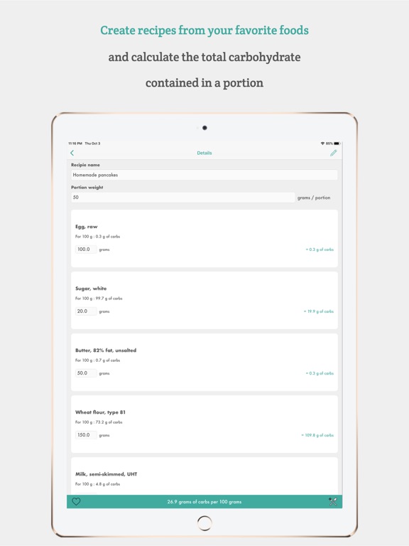 GlyceMeal - Carbs calculator iPad screenshot 3 - Health & Fitness app