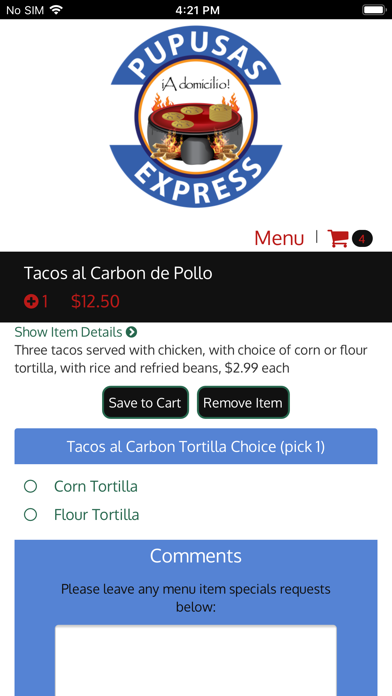 Pupusas Express iPhone screenshot 5 - Food & Drink app