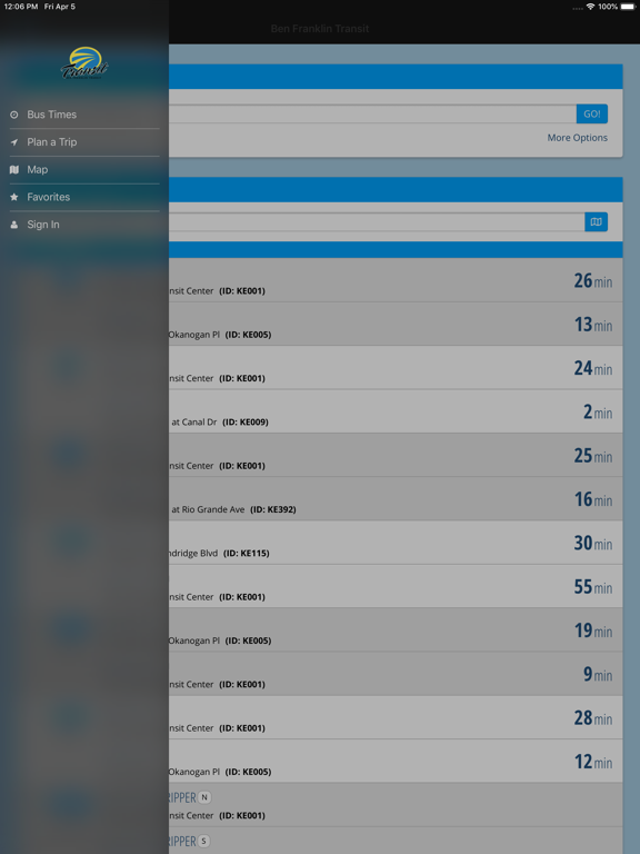 MyRide: Ben Franklin Transit iPad screenshot 3 - Navigation app