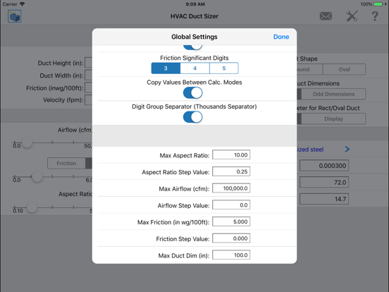 HVAC Duct Sizer iPad screenshot