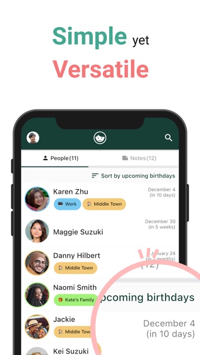 Screenshot #1 pour Memorio: People Note App