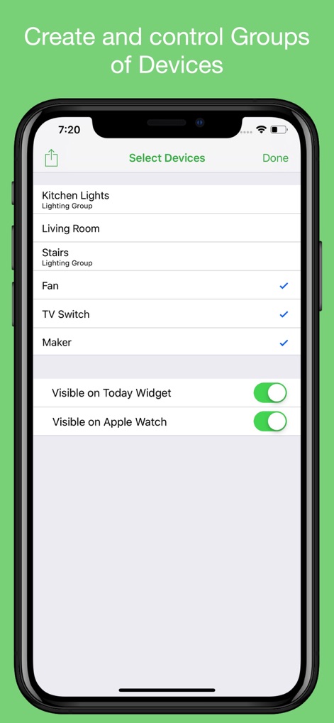 WSwitch for WeMo - This tool enables effortless creation of device groups, alongside options to configure their visibility for quick access on both the Today Widget and Apple Watch.