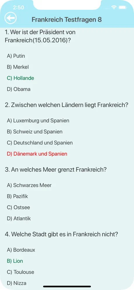 Frankreich Testfragen