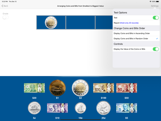 Arranging Coins and Bills CAD iPad screenshot