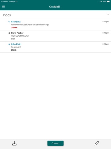 OCENS OneMail iPad screenshot