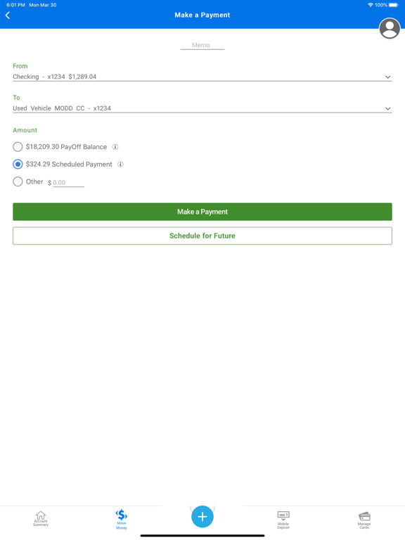 RBFCU iPad screenshot