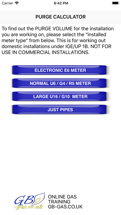 GB Gas Purging Calculator app screenshot