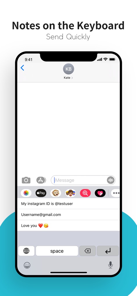 Paste Keyboard - 메시지 입력 중 이 앱의 키보드 확장 기능을 통해 사용자는 미리 저장된 인스타그램 ID와 자주 사용하는 이모티콘 조합을 손쉽게 삽입하여 대화를 빠르게 이어갈 수 있습니다.