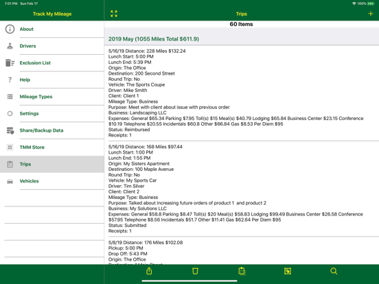 Track My Mileage iPad screenshot 1 - Utilities app