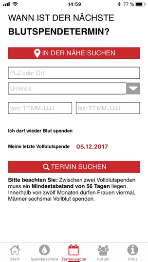 Screenshot von Blutspende auf dem iPhone 5