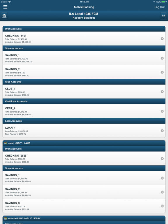 ILA Local 1235 FCU iPad screenshot