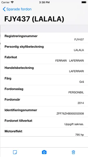 Fordonsdata screenshot 2
