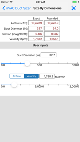 HVAC Duct Sizer screenshot