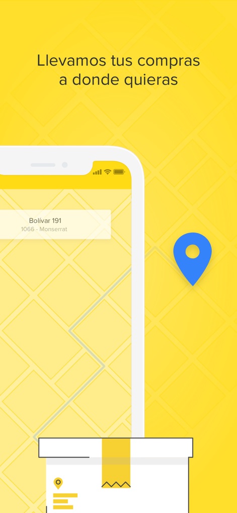 Mercado Libre: Compras Online - The app provides a streamlined delivery experience, showcasing an interactive map interface for address input and a visual representation of package tracking.