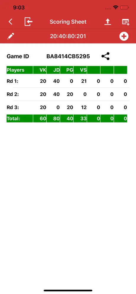 Rummy Score Sheet