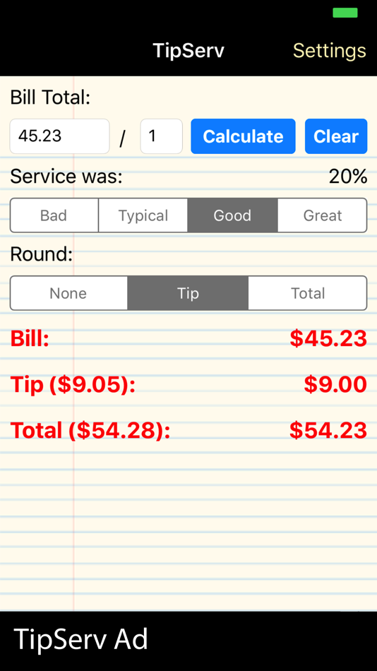 #1. TipServ - Tip Calculator (iOS) By: Benny Isbell