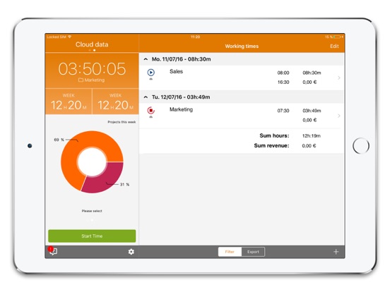 Qlaqs Time Tracking iPad screenshot 3 - Business app