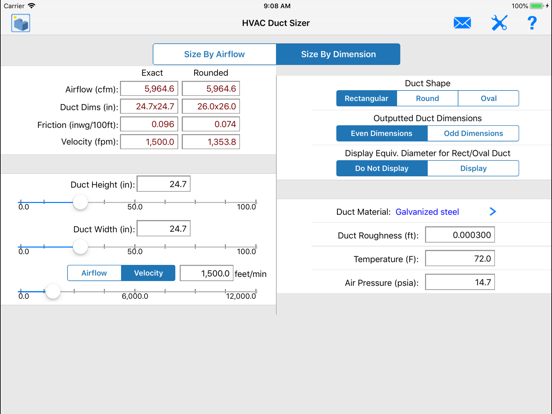 HVAC Duct Sizer iPad screenshot
