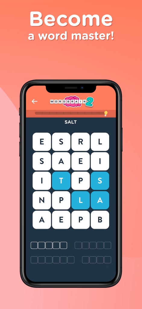 WordBrain 2: Fun word search! - Witness the game's escalating difficulty with larger puzzle grids and intricate letter arrangements, challenging users to discover hidden words like 'SALT' for true mastery.