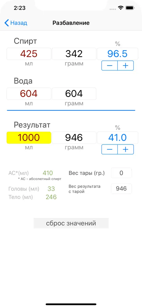 Калькулятор Спирта +