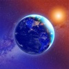 3D Earth & moon, sun and stars icon