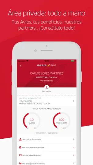 Captura de pantalla de Iberia en iPhone 5