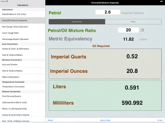 Gas Oil Mixture Ratio iPad screenshot 2 - Travel app