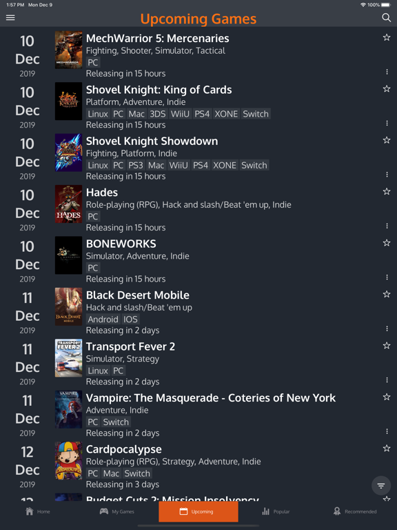 Games Tracker iPad screenshot 4 - Entertainment app