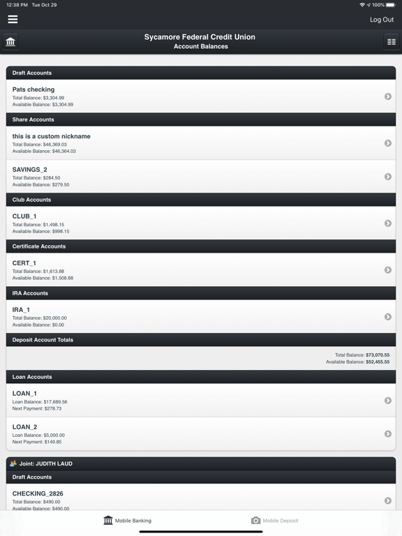 Sycamore Federal Credit Union iPad screenshot 3 - Finance app