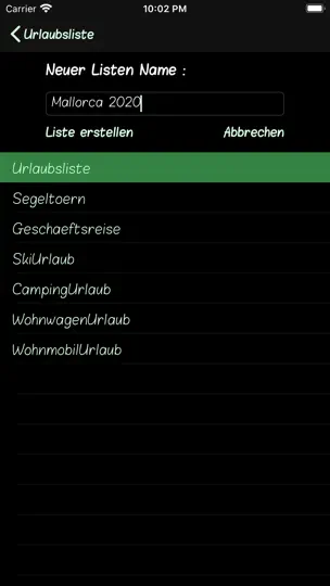 Screenshot von Urlaubsliste auf dem iPhone 4