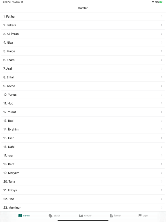 Kuran Fihristi iPad screenshot 1 - Book app